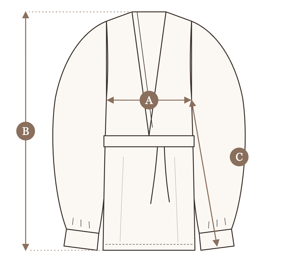 Szkic Kimono Summer Morning z oznaczeniem wymiarów