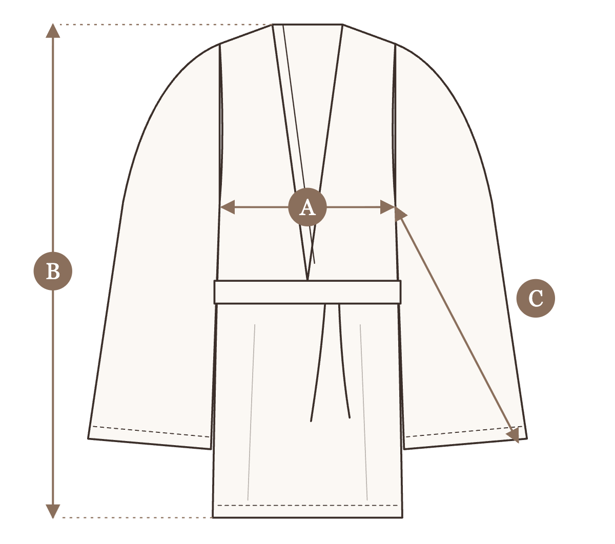 Szkic Kimono Sunset z oznaczeniem wymiarów
