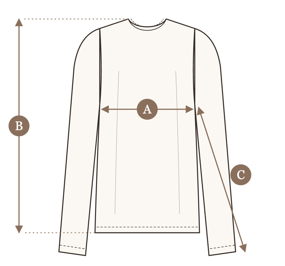 Szkic Longsleeve Vela z oznaczeniem wymiarów